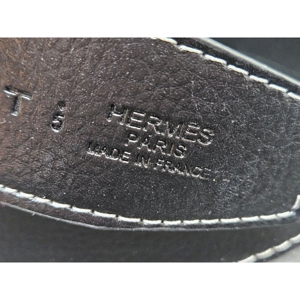 Hermès Black Leather H Belt Silver Buckle Made in France 42 NIB